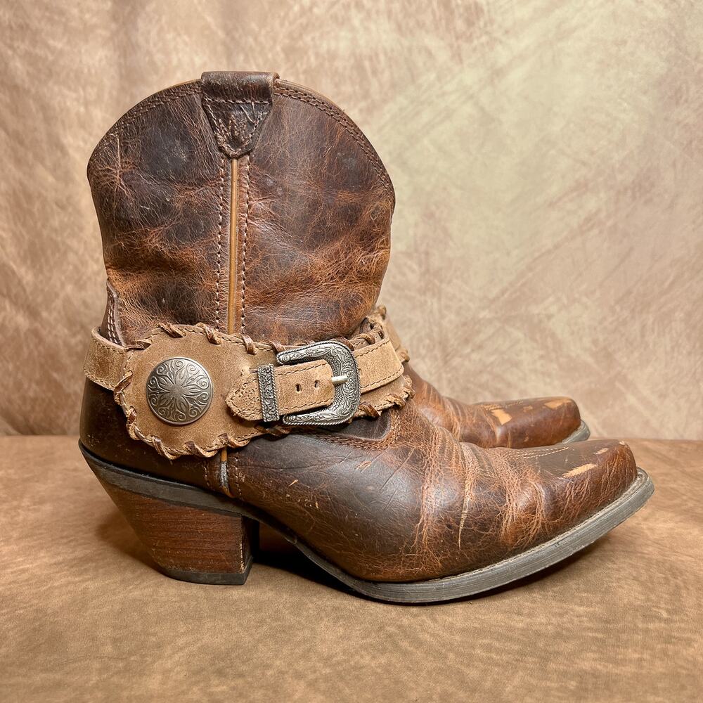 Durango Pointed Toe Ankle Western Cowboy Boot Spur Buckle Heeled Distressed - Picture 10 of 12